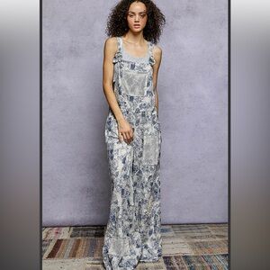 POL Blue and White Patterned Overalls